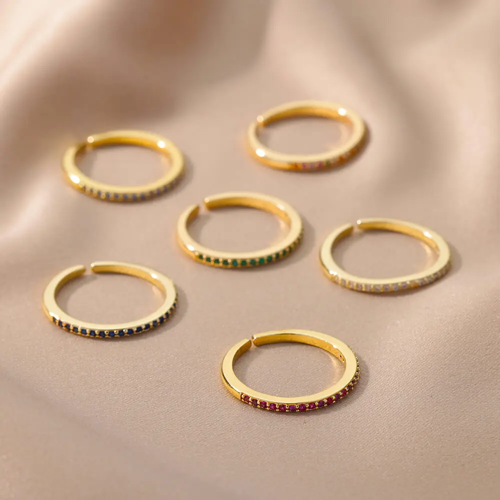 Mini Zircon Green Rings For Women Stainless Steel Gold Color Adjustable Finger Ring Engagement Wedding Christmas Jewelry Gift