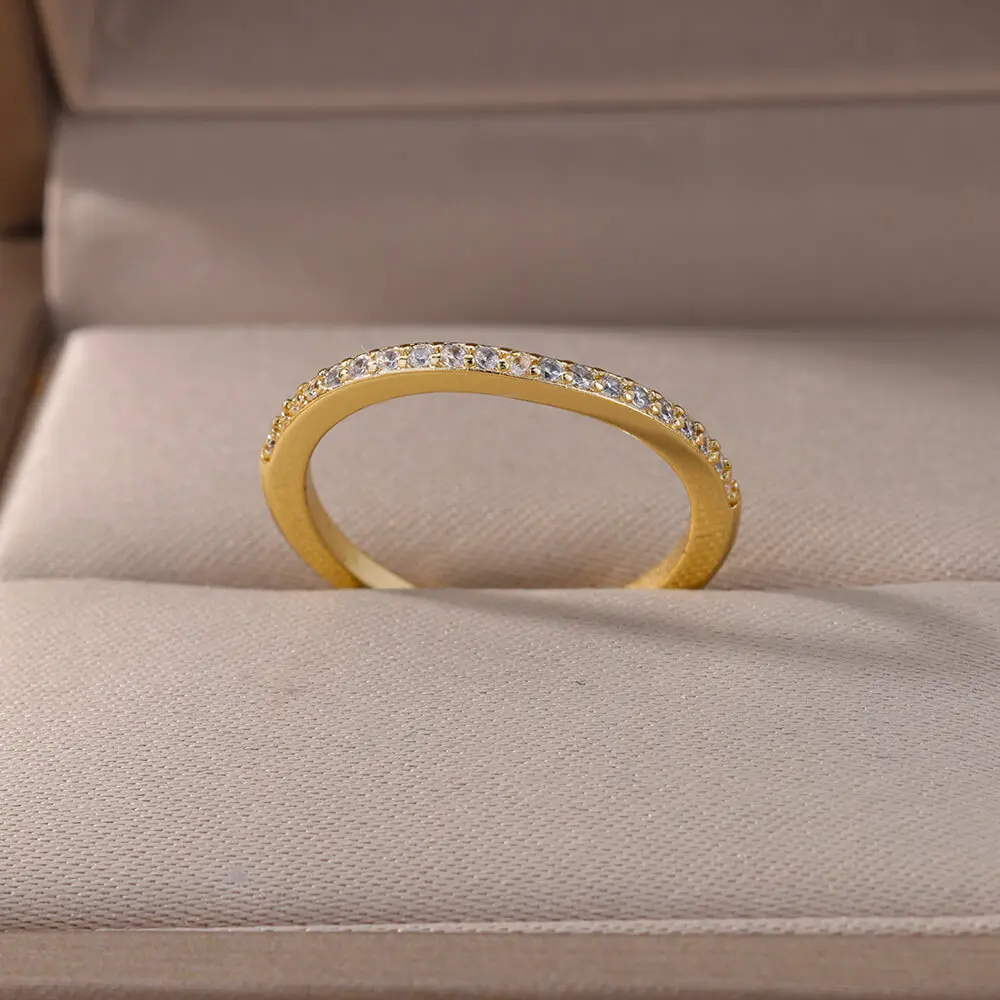 Mini Zircon Green Rings For Women Stainless Steel Gold Color Adjustable Finger Ring Engagement Wedding Christmas Jewelry Gift