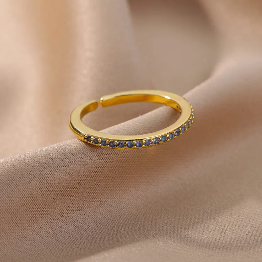 Mini Zircon Green Rings For Women Stainless Steel Gold Color Adjustable Finger Ring Engagement Wedding Christmas Jewelry Gift