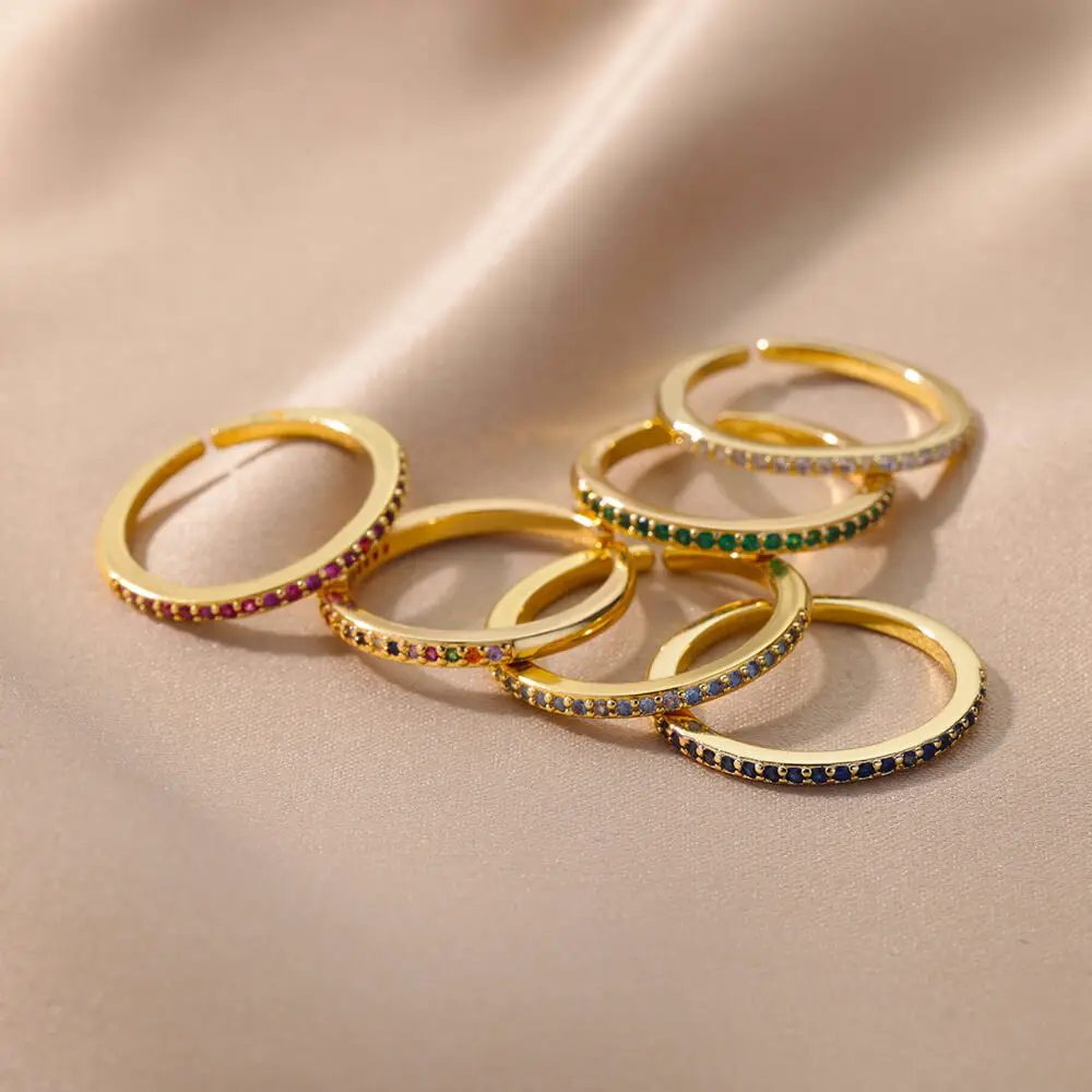 Mini Zircon Green Rings For Women Stainless Steel Gold Color Adjustable Finger Ring Engagement Wedding Christmas Jewelry Gift