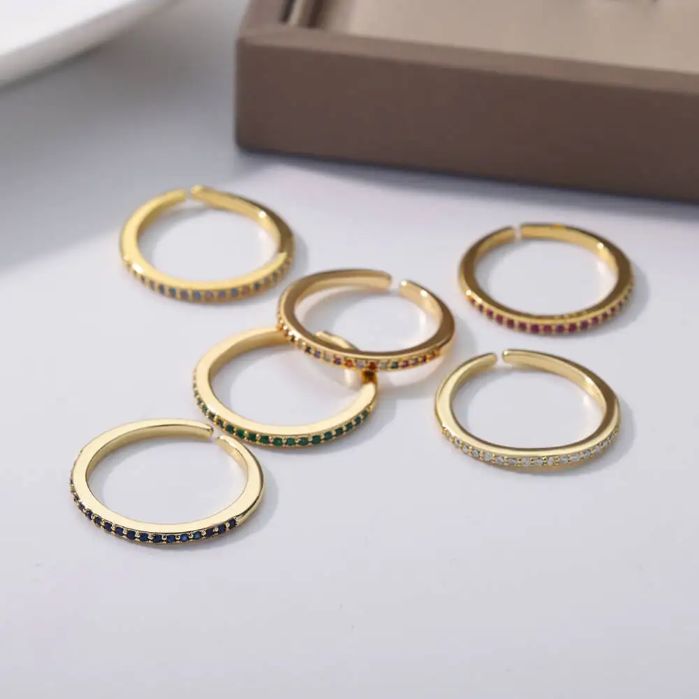Mini Zircon Green Rings For Women Stainless Steel Gold Color Adjustable Finger Ring Engagement Wedding Christmas Jewelry Gift