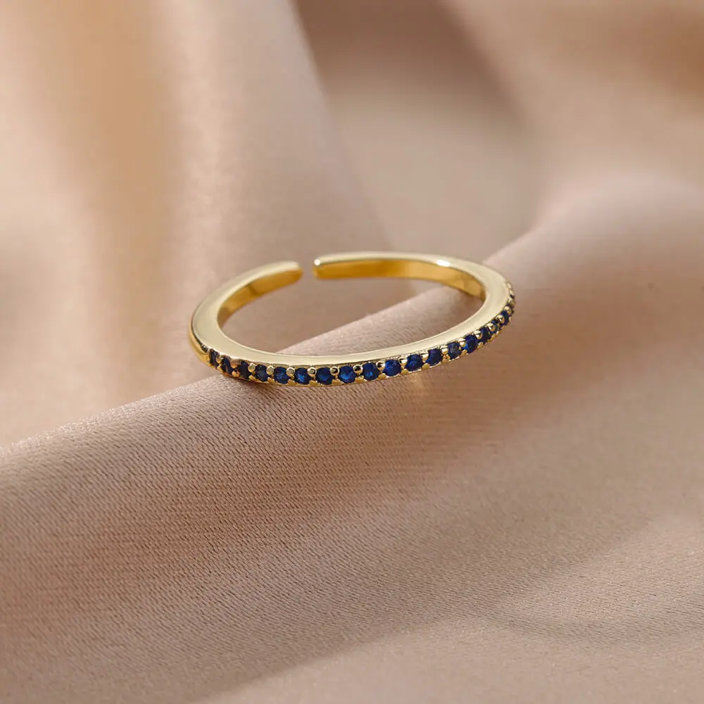 Mini Zircon Green Rings For Women Stainless Steel Gold Color Adjustable Finger Ring Engagement Wedding Christmas Jewelry Gift