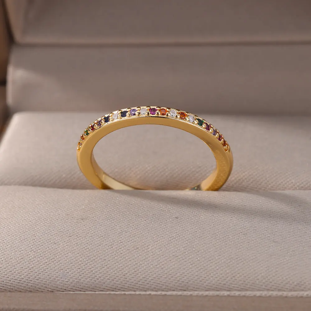 Mini Zircon Green Rings For Women Stainless Steel Gold Color Adjustable Finger Ring Engagement Wedding Christmas Jewelry Gift