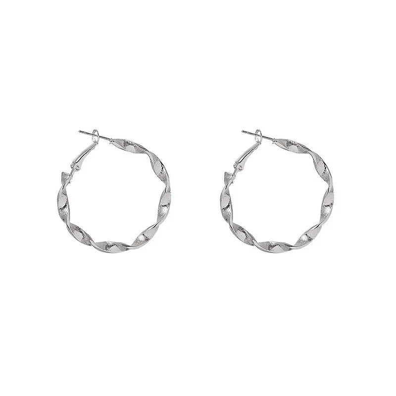 Exaggerated Spiral Wave Hoop Earrings for Women Simple Personality Frosted Metal Huggie Jewelry Brincos Christmas Day Girl Gift