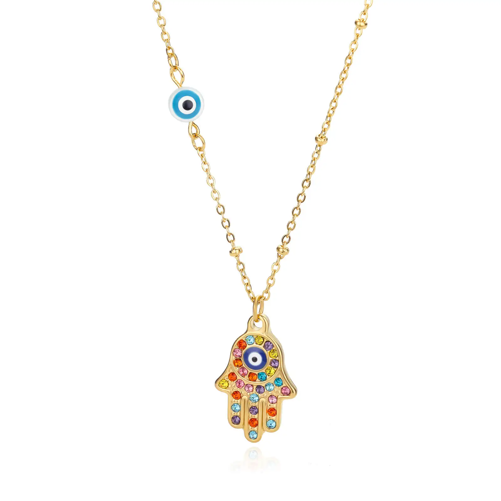 Turkish Hamsa Evil Eye Necklaces For Women Stainless Steel Gold Color Charm Choker Neckalce Christmas Jewelry Accessories Gift
