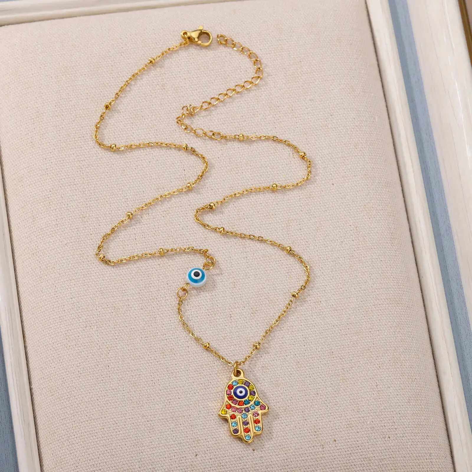 Turkish Hamsa Evil Eye Necklaces For Women Stainless Steel Gold Color Charm Choker Neckalce Christmas Jewelry Accessories Gift