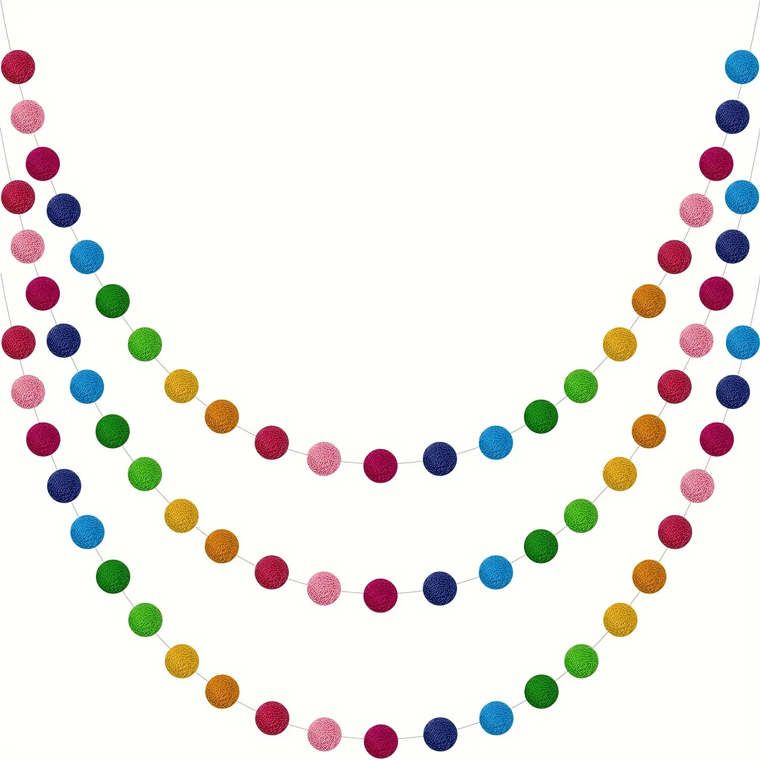 Wool Felt Ball Garland Colorful Pom Pom Garland Handmade 6.5 Feet Long Felt Ball Garlands for Wall Christmas Tree Decoration