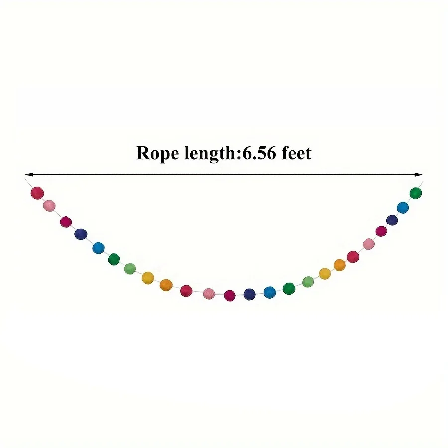 Wool Felt Ball Garland Colorful Pom Pom Garland Handmade 6.5 Feet Long Felt Ball Garlands for Wall Christmas Tree Decoration