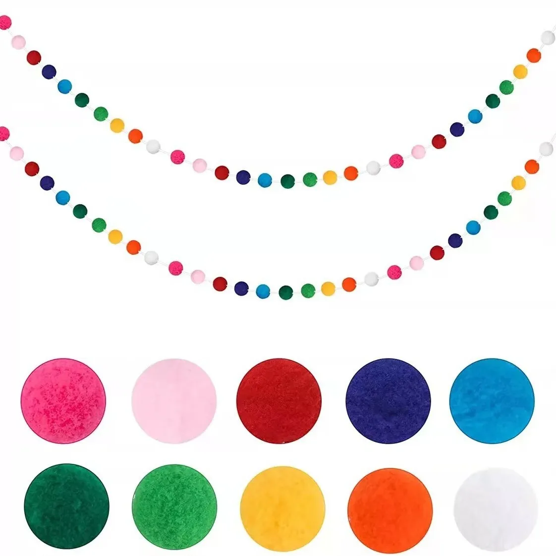 Wool Felt Ball Garland Colorful Pom Pom Garland Handmade 6.5 Feet Long Felt Ball Garlands for Wall Christmas Tree Decoration