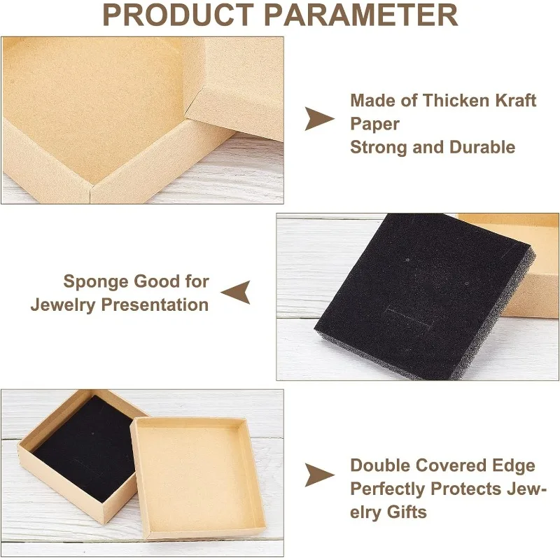 24 Pcs Cardboard Jewelry Boxes 3.54×3.54x1.18 Square Cardboard Box Paper Kraft Paper Gift Packaging Box for Christmas