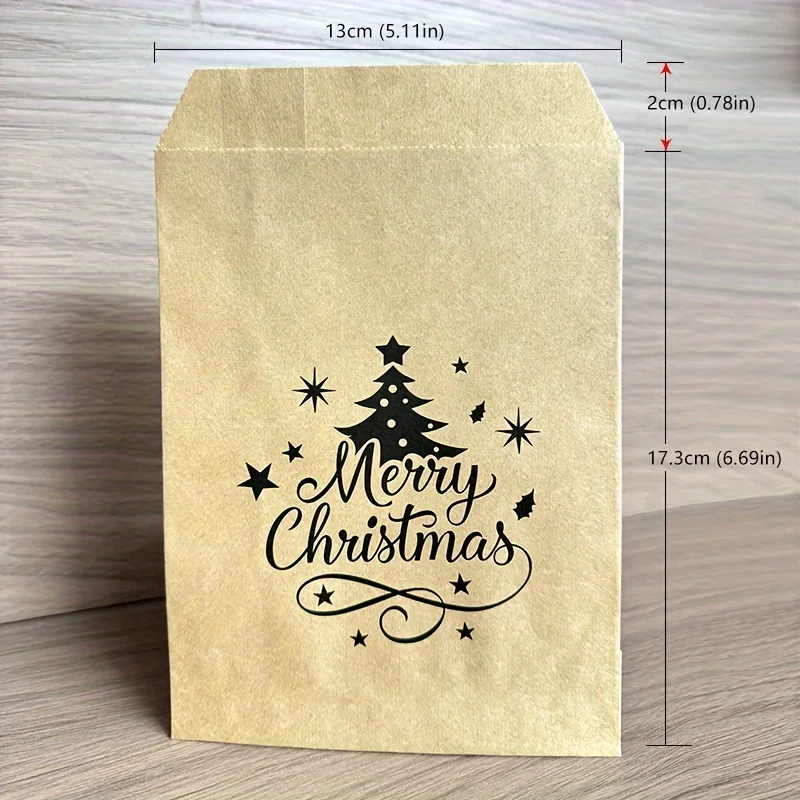 25-Pack Christmas Kraft Paper Gift Bags with Christmas Tree Design for Holiday Party Favors, Xmas Candy Cookie Packaging