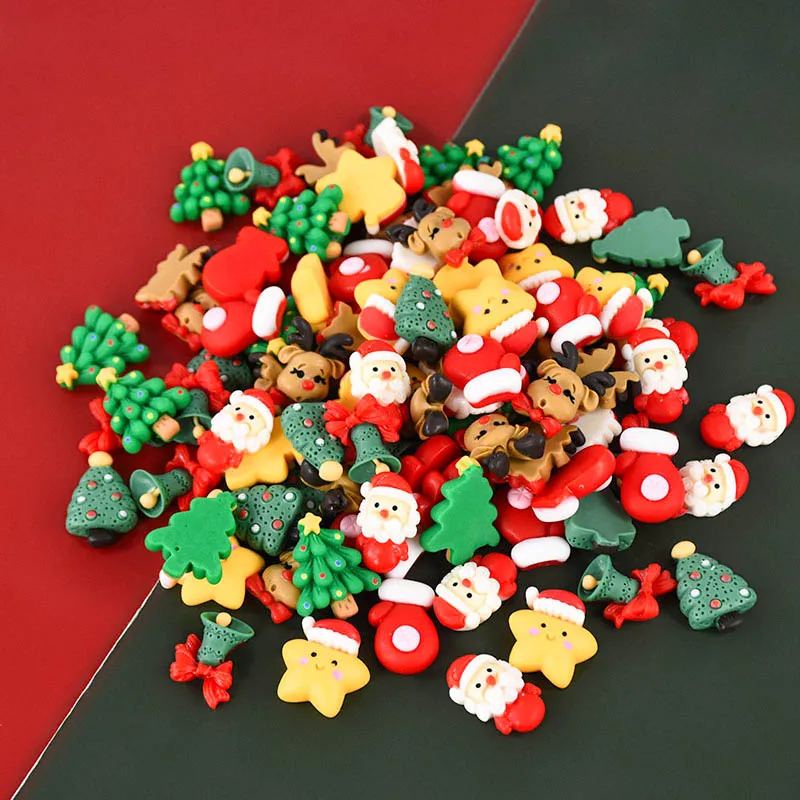 20pcs Mini Christmas Resin Figurine Crafts Cute Reindeer Xmas Tree Santa Claus Flatback Cabochon Ornaments DIY New Year Gifts