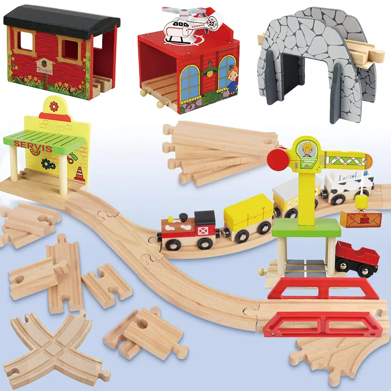 33style DIY Wooden Train Rail Tracks Accessories Wood Railway Track Parts Fit For All Wood Track Toy Christmas Birthday kid Gift