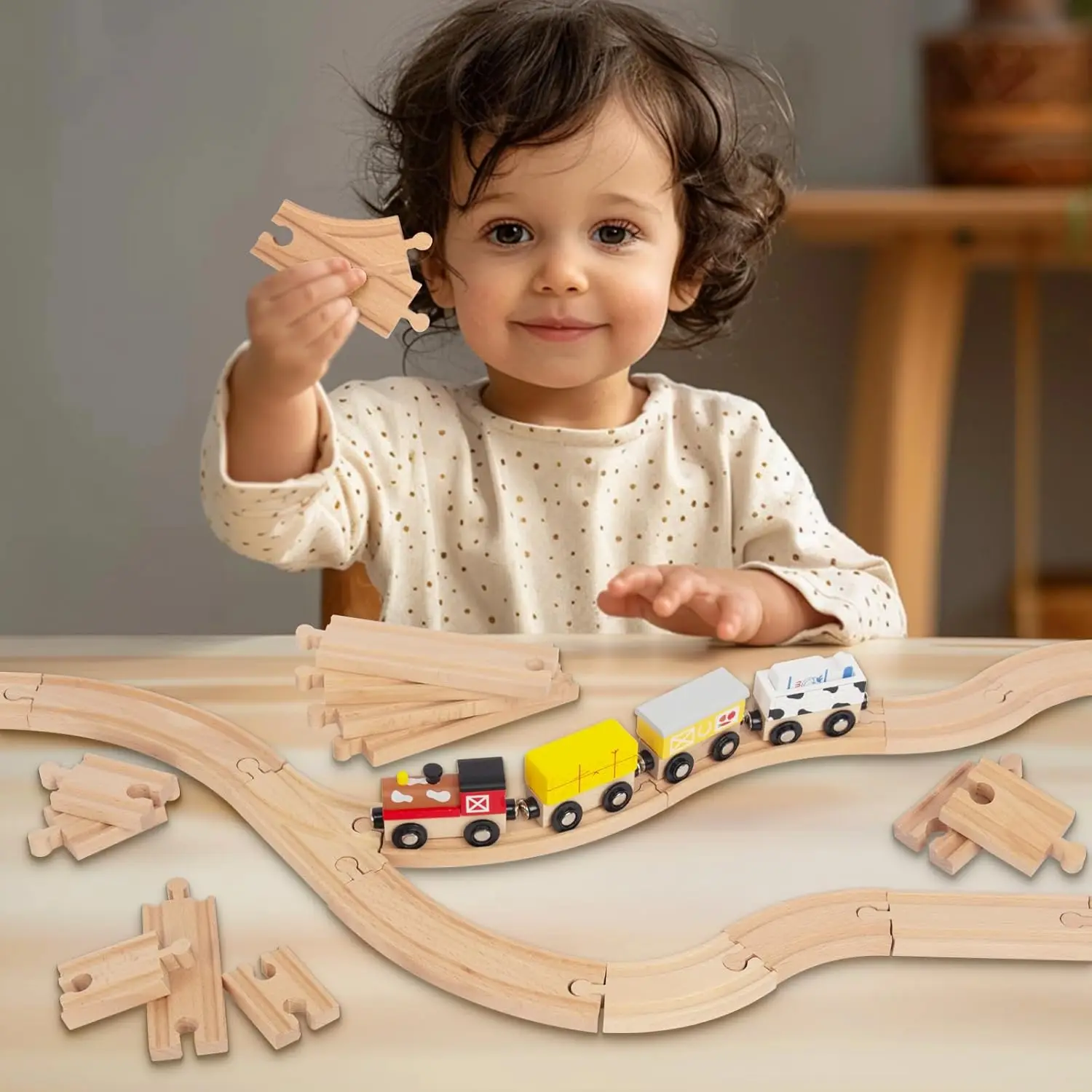 33style DIY Wooden Train Rail Tracks Accessories Wood Railway Track Parts Fit For All Wood Track Toy Christmas Birthday kid Gift
