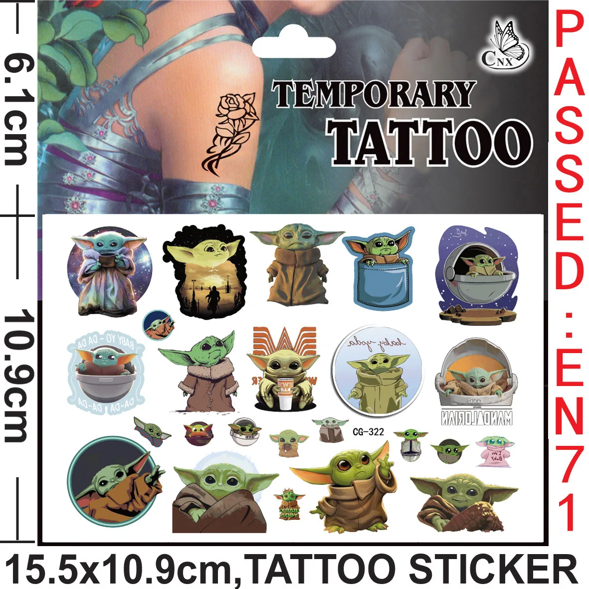Yoda Baby Tattoo Stickers Waterproof Cute Birthday Party Supplies Reward Toy for Kids Decoration Christmas Gift