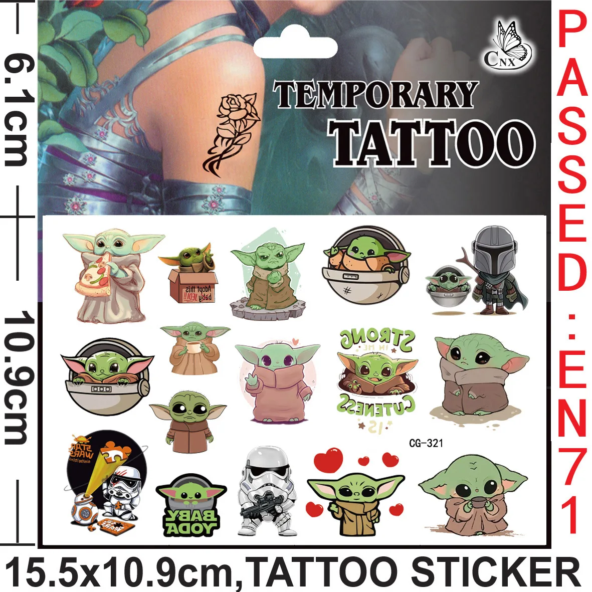 Yoda Baby Tattoo Stickers Waterproof Cute Birthday Party Supplies Reward Toy for Kids Decoration Christmas Gift