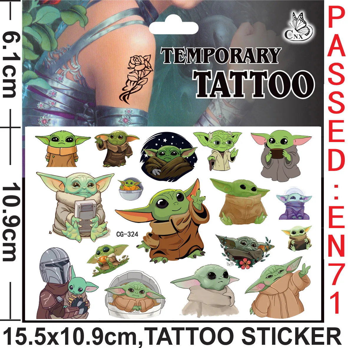 Yoda Baby Tattoo Stickers Waterproof Cute Birthday Party Supplies Reward Toy for Kids Decoration Christmas Gift