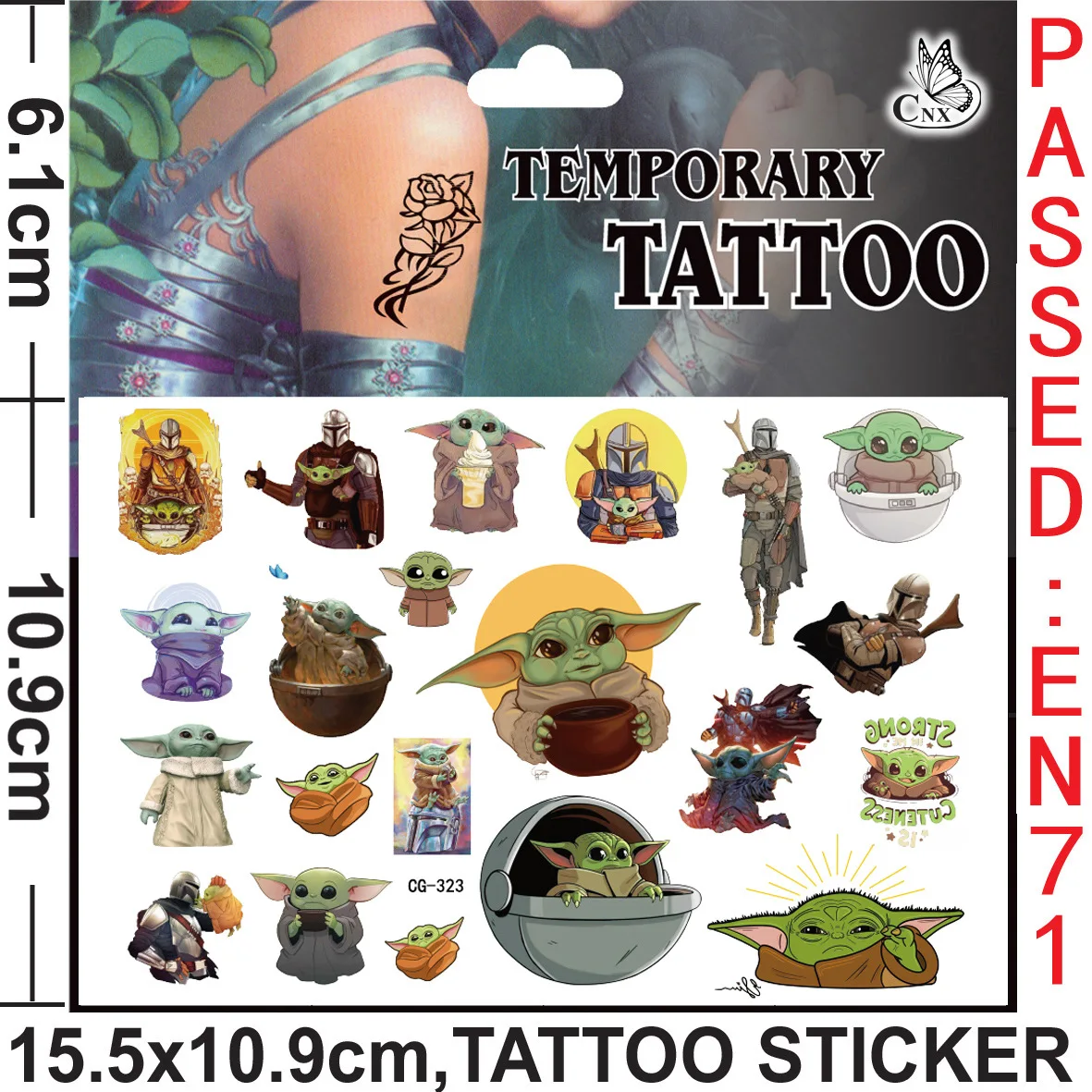 Yoda Baby Tattoo Stickers Waterproof Cute Birthday Party Supplies Reward Toy for Kids Decoration Christmas Gift