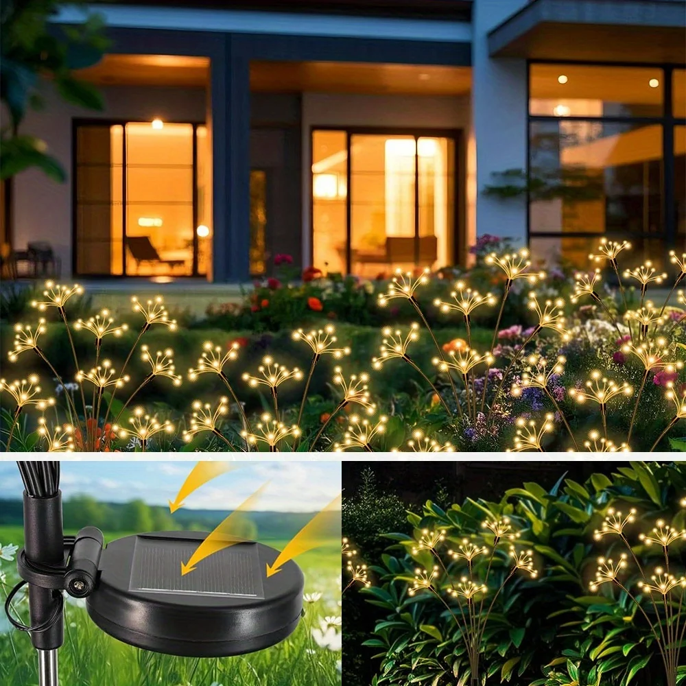 1pc Solar Firework Lights Warm White with 60LEDs for Outdoor Garden Decoration, 2 Modes,Christmas Decoration