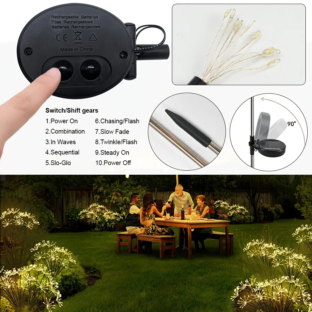 1pc Solar Firework Lights Warm White with 60LEDs for Outdoor Garden Decoration, 2 Modes,Christmas Decoration