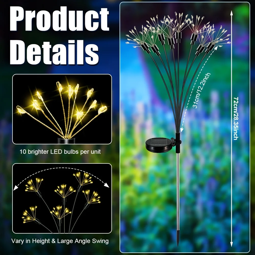 1pc Solar Firework Lights Warm White with 60LEDs for Outdoor Garden Decoration, 2 Modes,Christmas Decoration