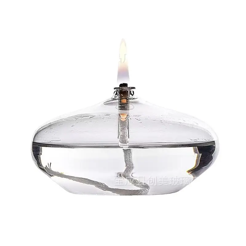Handcrafted Flat Transparent Glass Candle Holder Oil Lamp,With a light core,Can be used as table candles,Christmas home decor at