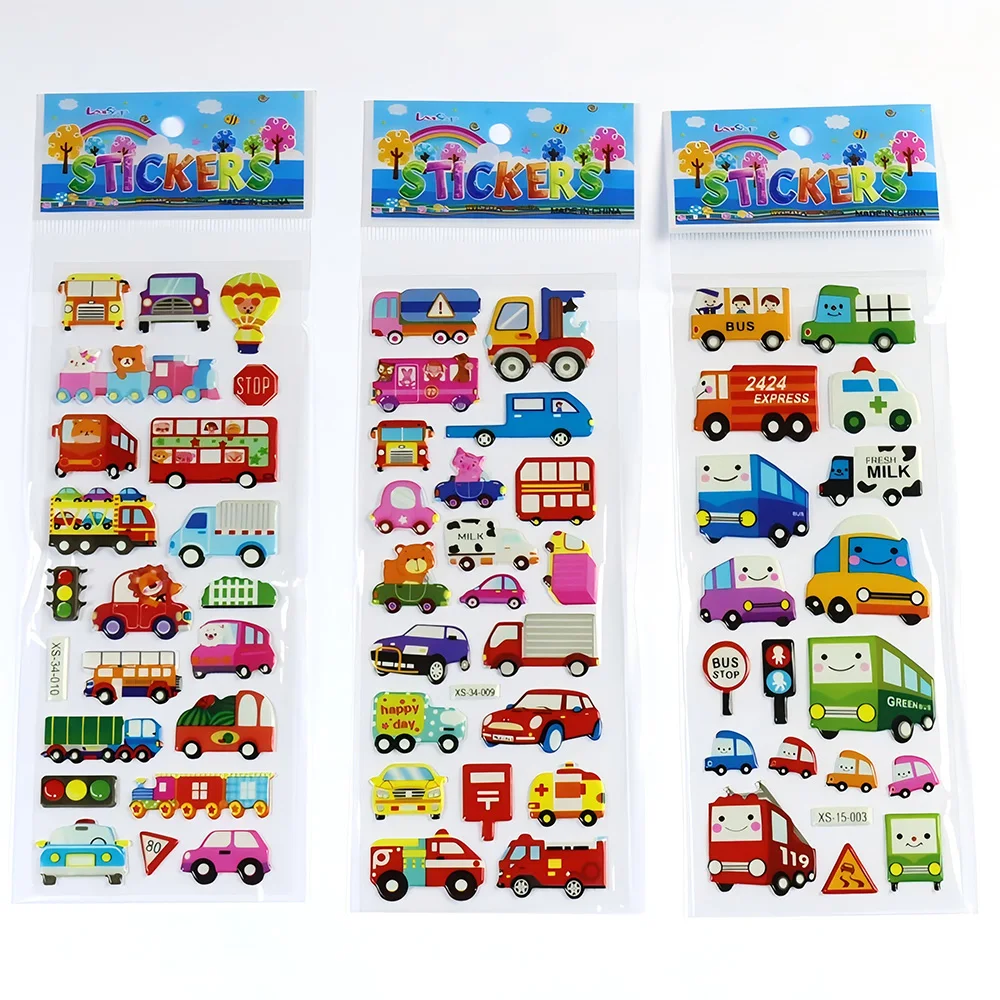 12Sheets Kids Construction Vehicle Excavator Puffy Stickers for Children Birthday Christmas Gift Truck Transport Cartoon Sticker