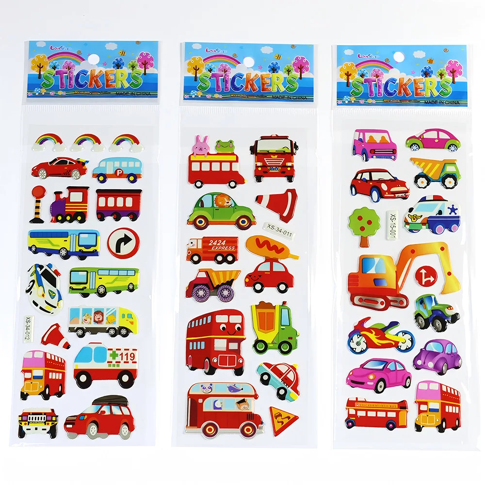 12Sheets Kids Construction Vehicle Excavator Puffy Stickers for Children Birthday Christmas Gift Truck Transport Cartoon Sticker