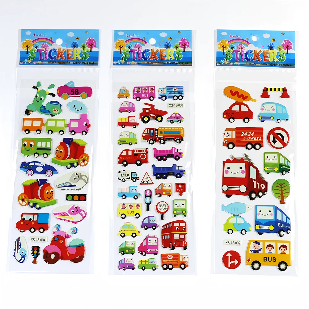 12Sheets Kids Construction Vehicle Excavator Puffy Stickers for Children Birthday Christmas Gift Truck Transport Cartoon Sticker