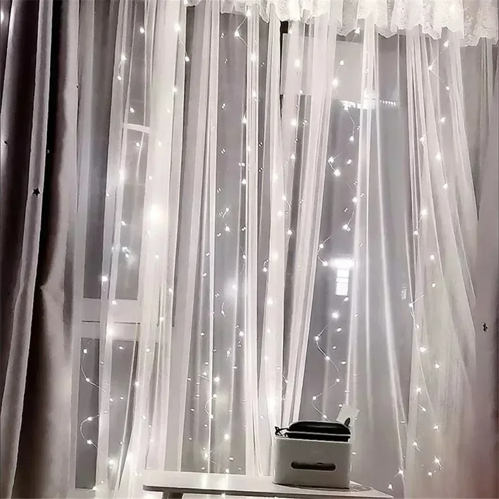 1pc 6x3/3x3/3x2/3x1m USB LED Curtain String Lights Bedroom Christmas Garland Fairy Lamp Wedding Party Home Decoration Lighting