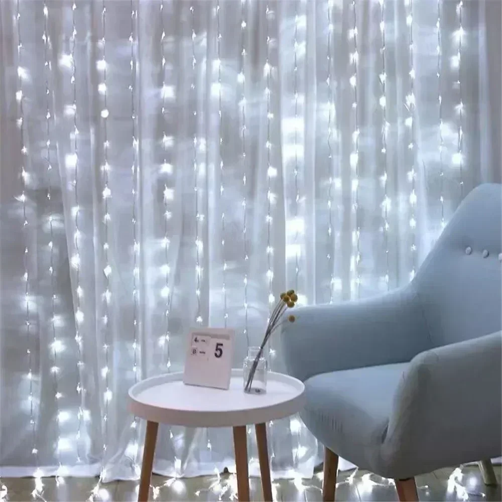 1pc 6x3/3x3/3x2/3x1m USB LED Curtain String Lights Bedroom Christmas Garland Fairy Lamp Wedding Party Home Decoration Lighting