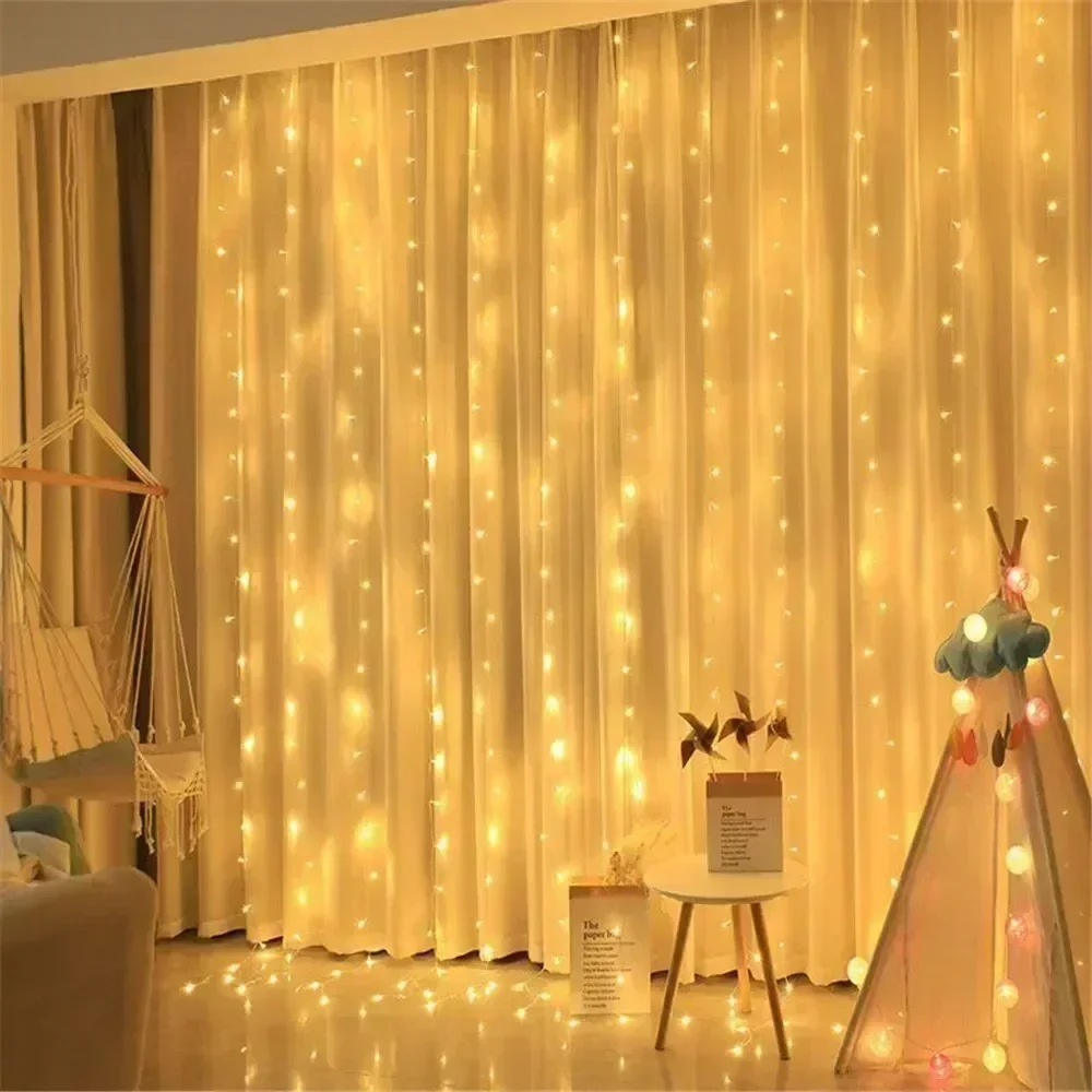 1pc 6x3/3x3/3x2/3x1m USB LED Curtain String Lights Bedroom Christmas Garland Fairy Lamp Wedding Party Home Decoration Lighting