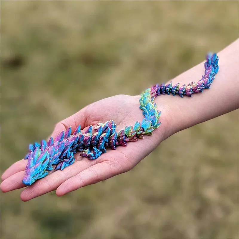 1Pc 3D Printed Gemstone Dragon Figurine-Iridescent Plastic Desk Decor, Ideal for Bedroom & Office, Perfect Gift for Christmas