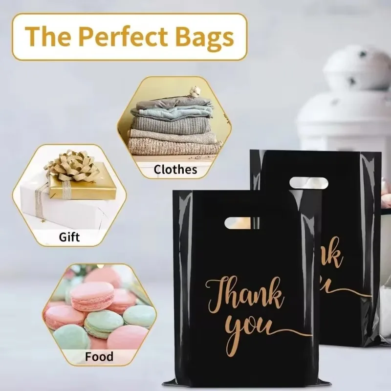 100PCS Black Thank You Bag Plastic Handheld Thank You Gift Packaging Anniversary Christmas Birthday Wedding Party