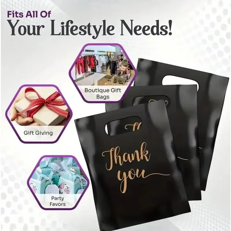 100PCS Black Thank You Bag Plastic Handheld Thank You Gift Packaging Anniversary Christmas Birthday Wedding Party