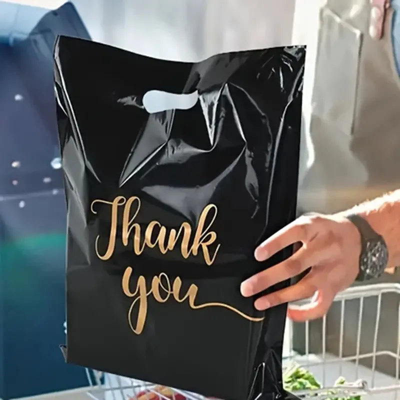 100PCS Black Thank You Bag Plastic Handheld Thank You Gift Packaging Anniversary Christmas Birthday Wedding Party
