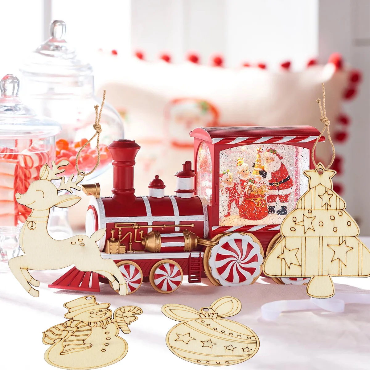 10Pcs Christmas Wooden DIY Painting Ornaments Angel Deer Wreath Pendant for Xmas Tree Hanging Decorations Kids Gifts Supplies