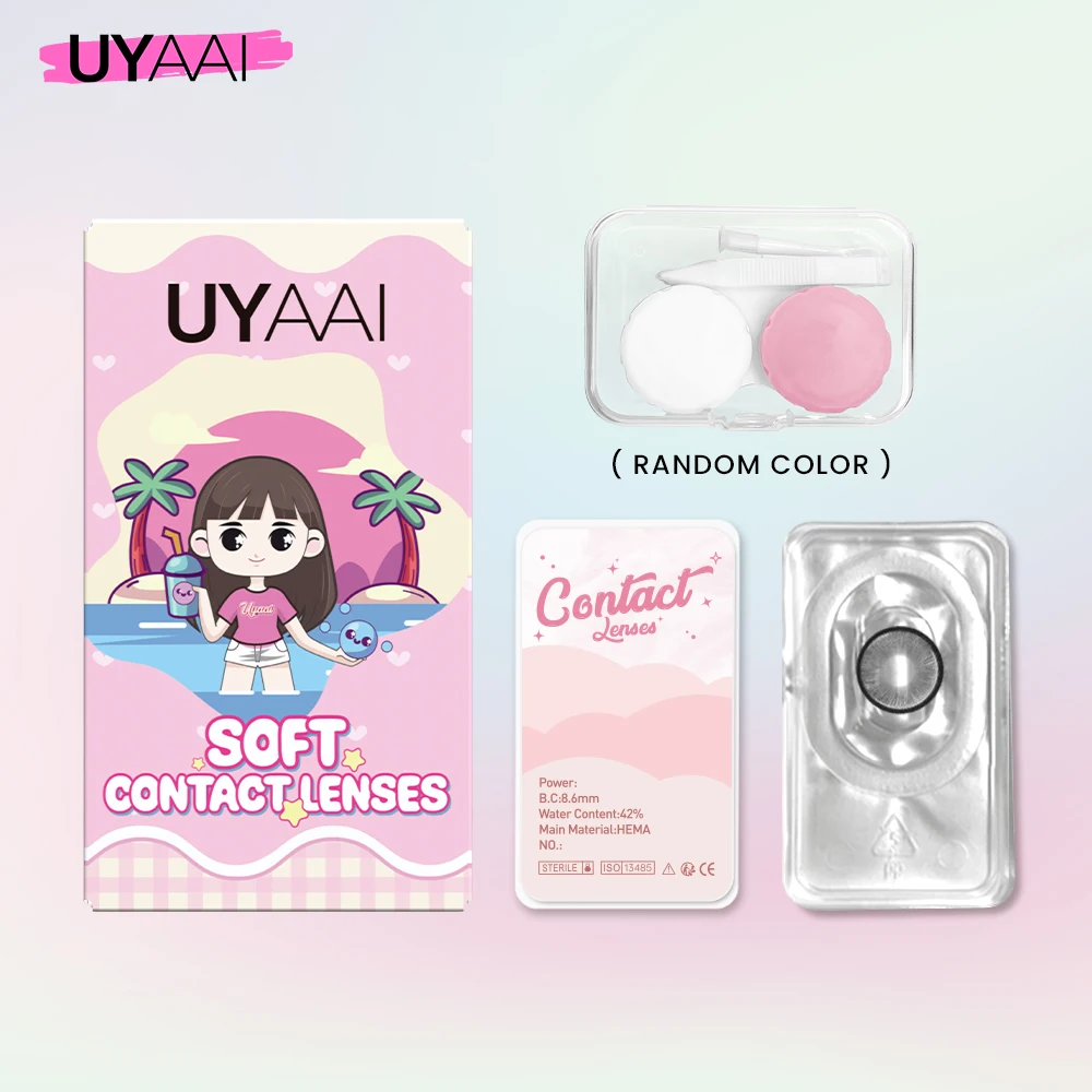 UYAAI【1*contacts Lenses+1*tweezers+1*lenses Case】Christmas Makeup Fashion New Year Red Happiness Blue Contacts Yearly Soft Fast