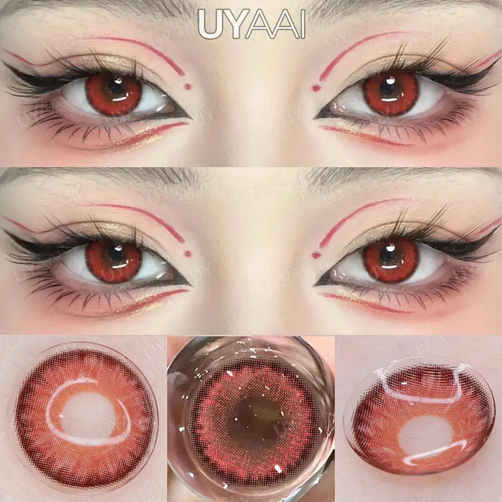 UYAAI【1*contacts Lenses+1*tweezers+1*lenses Case】Christmas Makeup Fashion New Year Red Happiness Blue Contacts Yearly Soft Fast