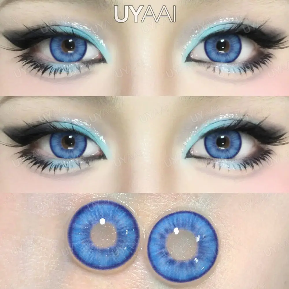 UYAAI【1*contacts Lenses+1*tweezers+1*lenses Case】Christmas Makeup Fashion New Year Red Happiness Blue Contacts Yearly Soft Fast