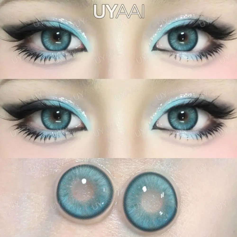 UYAAI【1*contacts Lenses+1*tweezers+1*lenses Case】Christmas Makeup Fashion New Year Red Happiness Blue Contacts Yearly Soft Fast