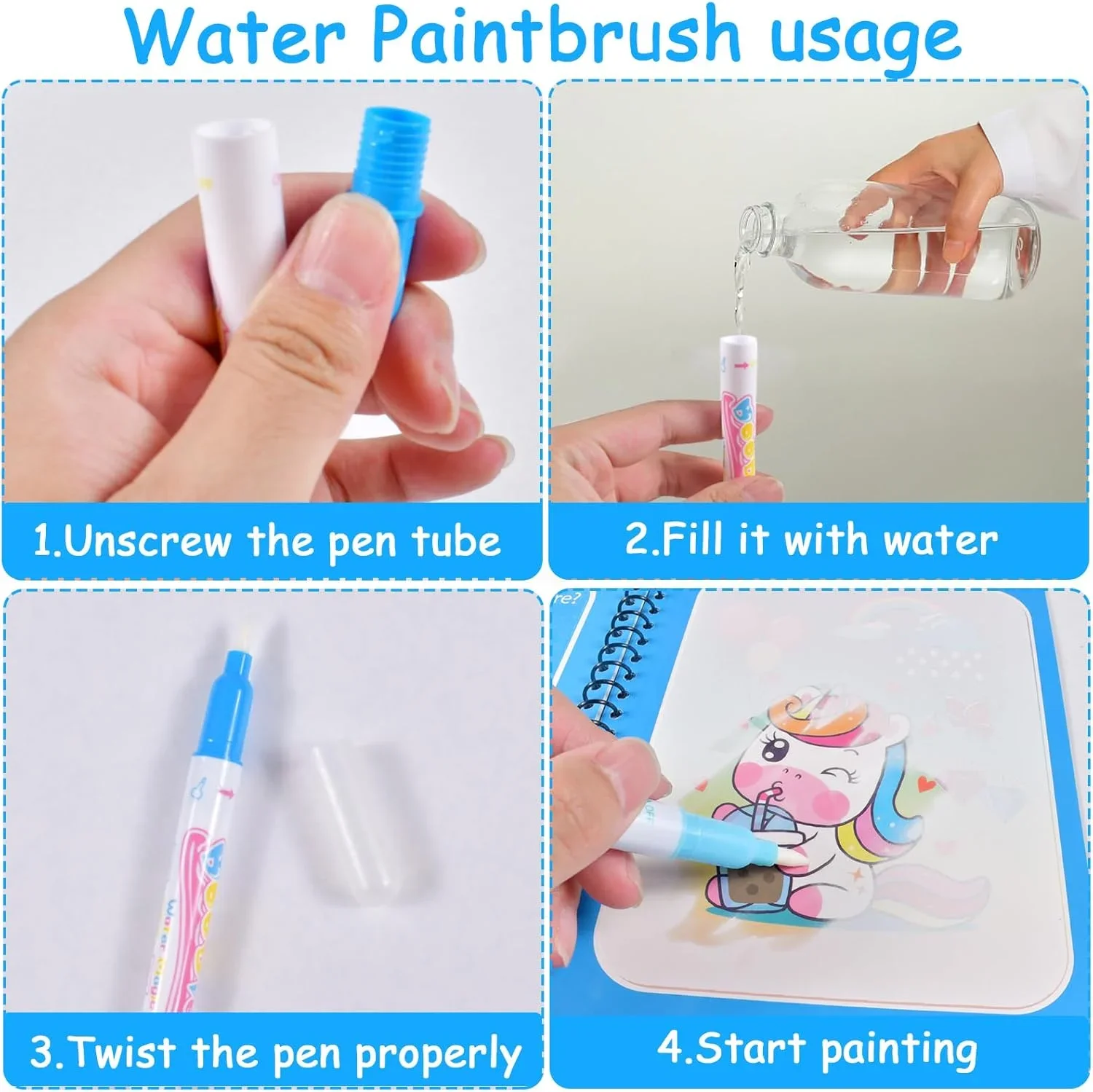 NEW Children Animal Cartoon Painting Book Magic Water Book with Water Pen for Kids Birthday Christmas New Year Gift for Kids