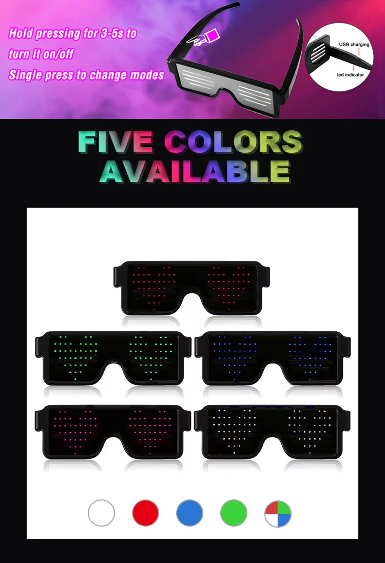 LED Glasses Light Up Dynamic Party Favor Glasses Festival Christmas USB Rechargeable LED Rave Glowing Flashing Glasses