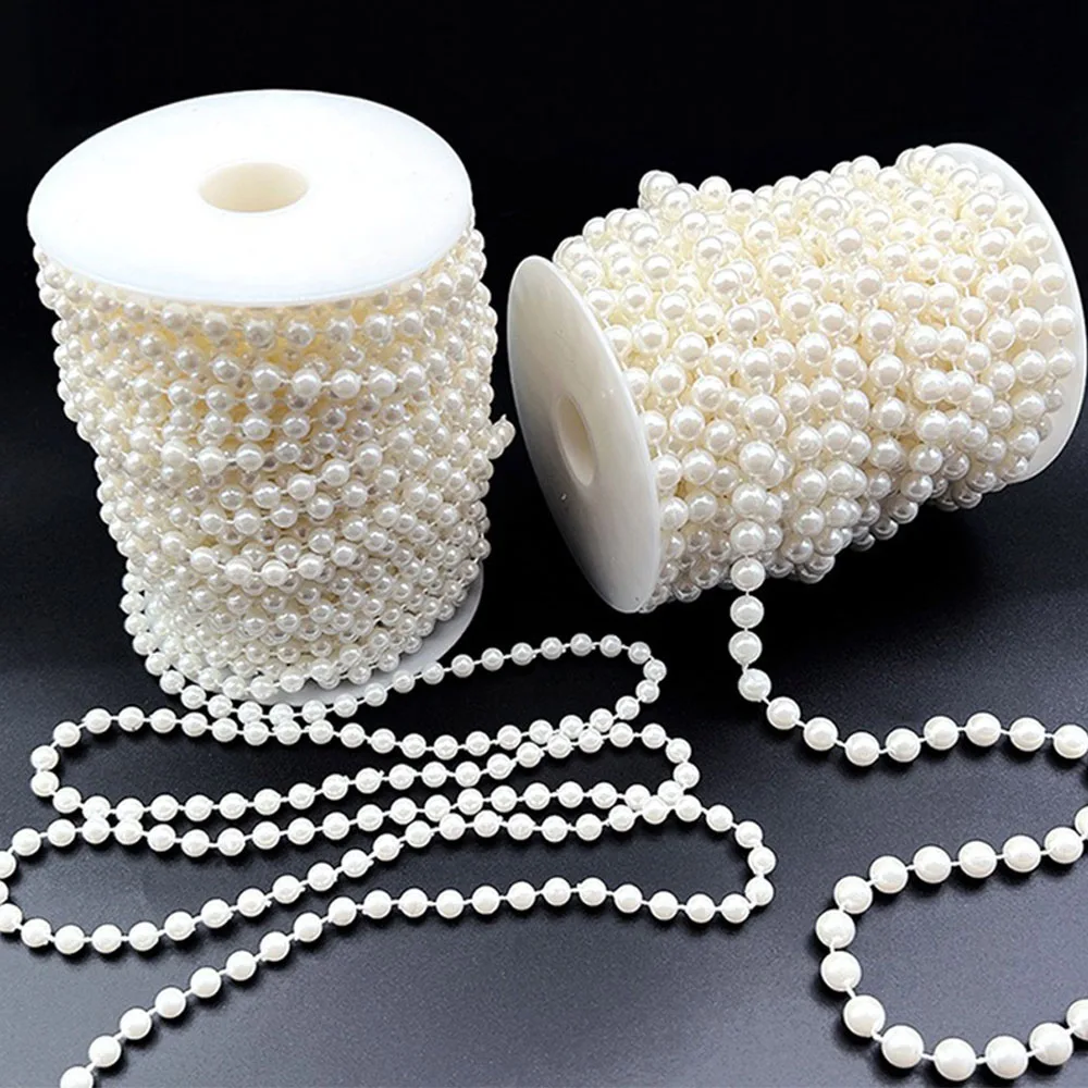 Ivory Round Pearl Beads String Trim Chain Sew Craft Faux Pearls Strand Garland Decorate Floral Centerpieces Favor Christmas Tree