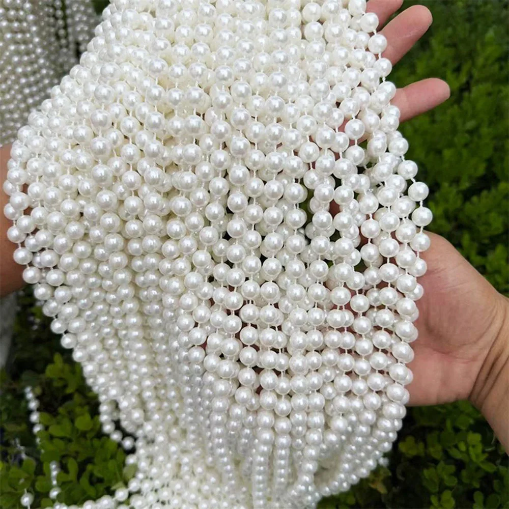 Ivory Round Pearl Beads String Trim Chain Sew Craft Faux Pearls Strand Garland Decorate Floral Centerpieces Favor Christmas Tree