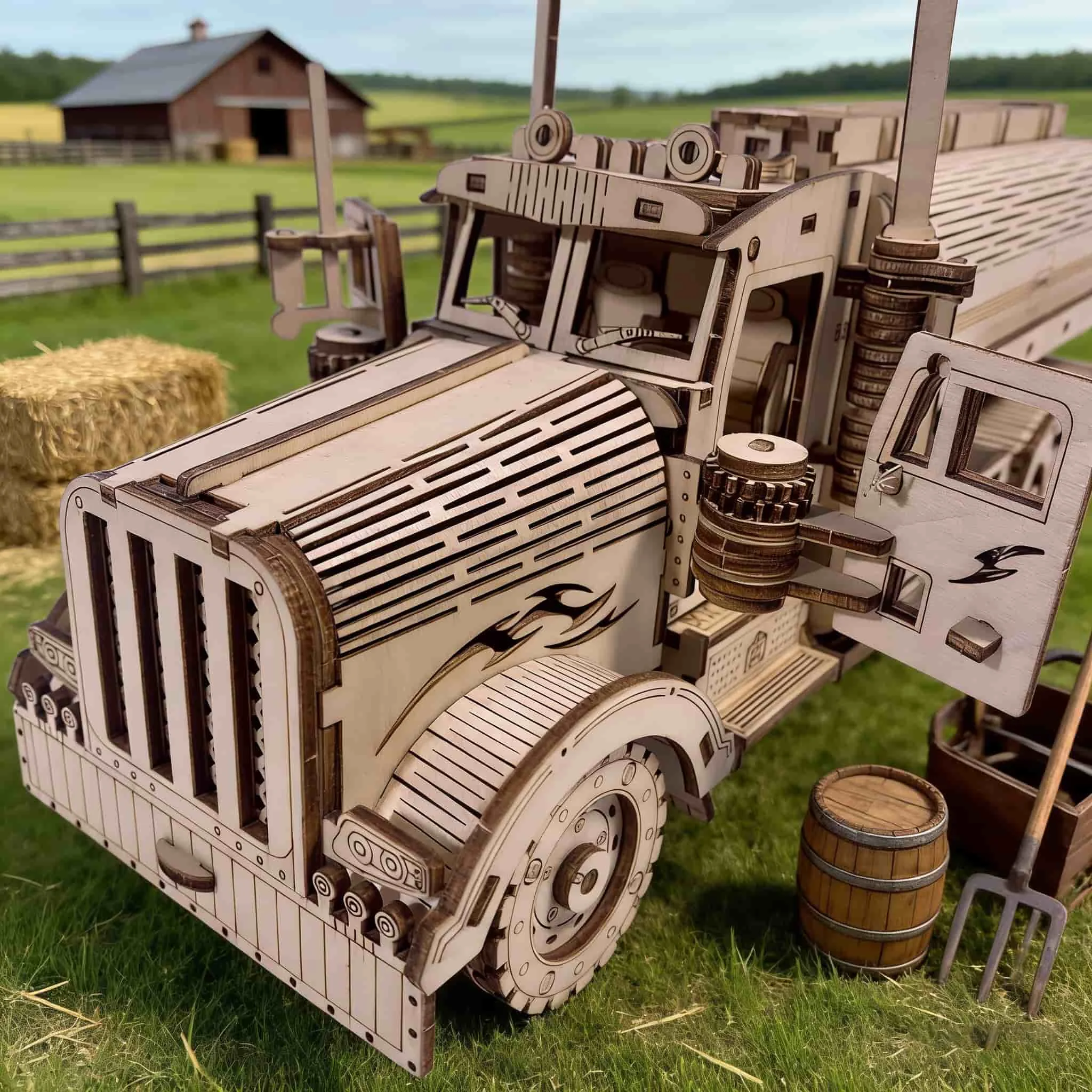 Wooden Oil Tanker Truck Puzzle DIY Wooden 3D Truck Assembly Educational Birthday Gift Christmas Gift