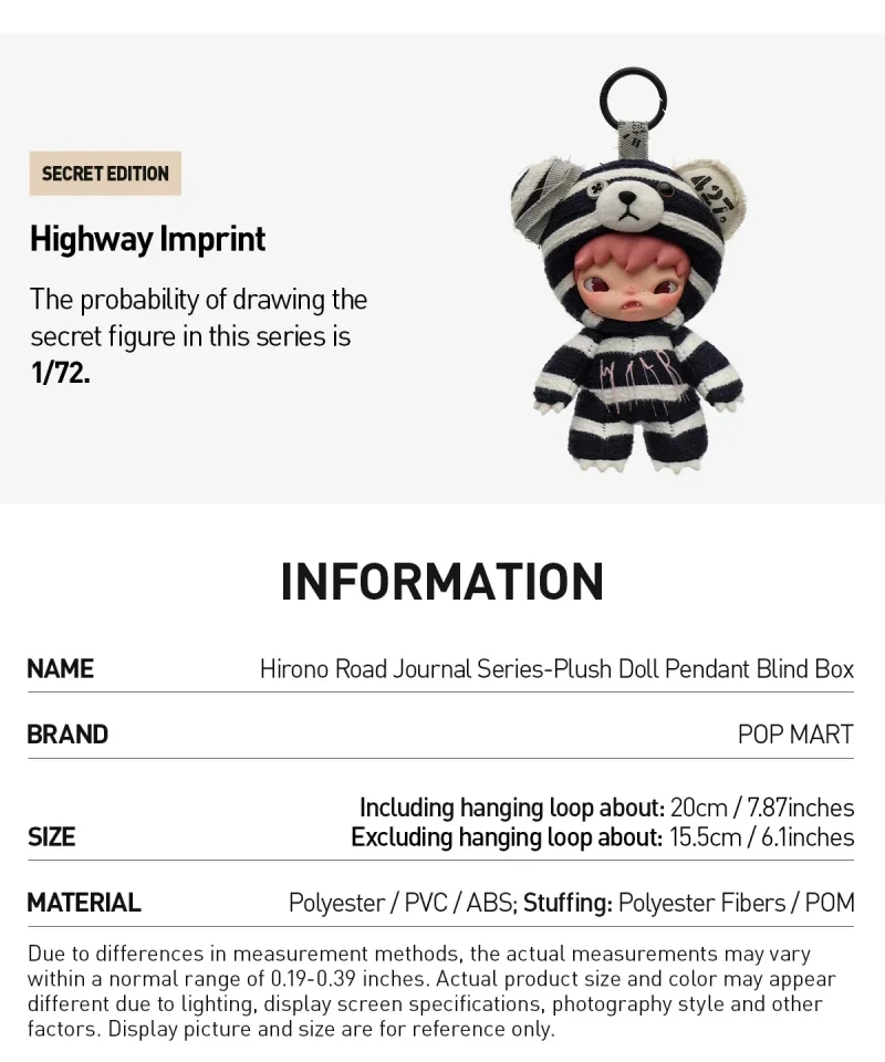 POP MART Genuine Hirono Road Journal Series Vinyl Face Blind Box Plush Doll Pendant Decoration Collection Christmas Gift Toys
