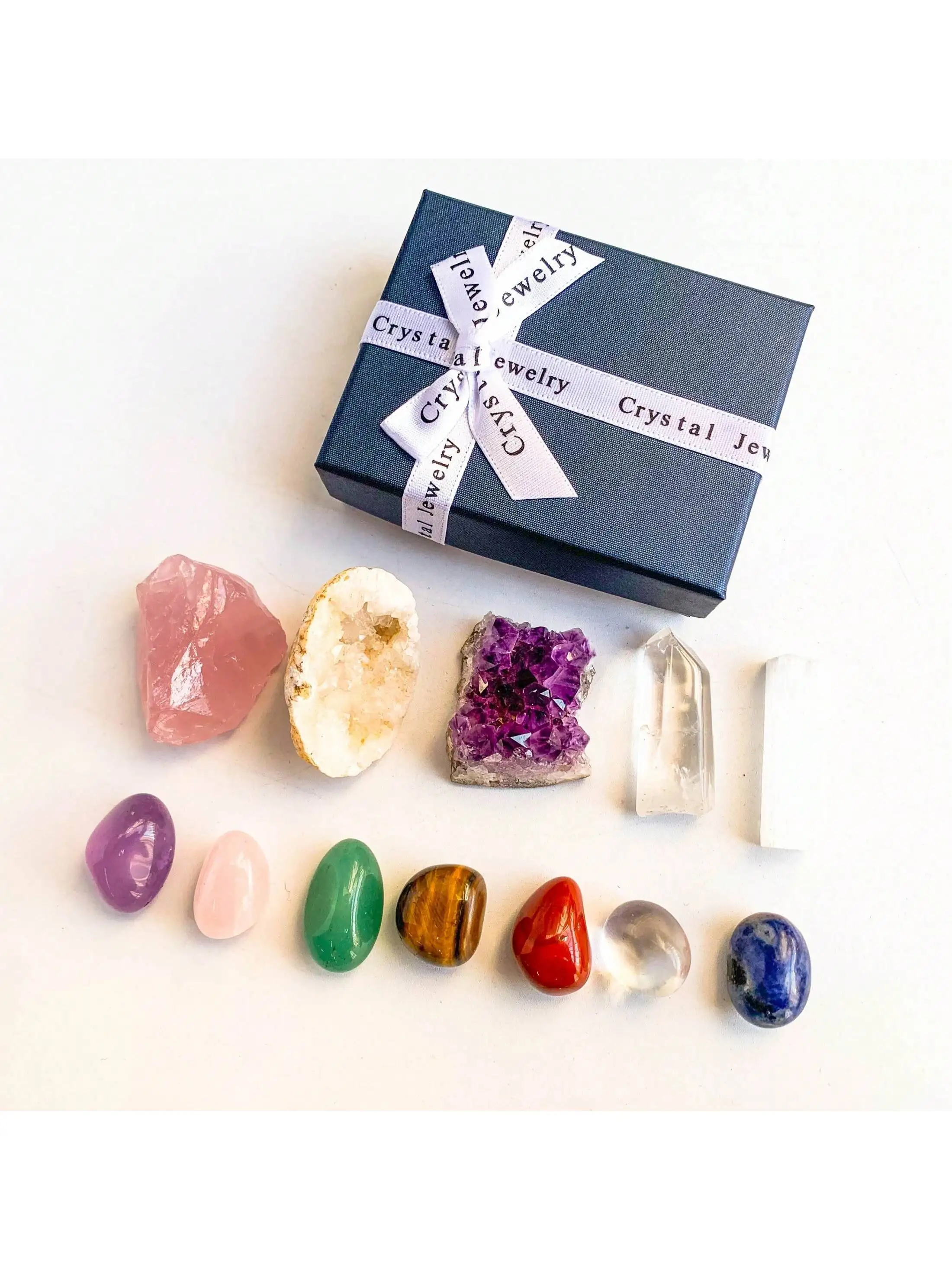 1box Natural Crystal Chakra Set - Amethyst Cluster Agate Cave Selenite Gift Set - Crystal Furniture Decoration Christmas Thanksg