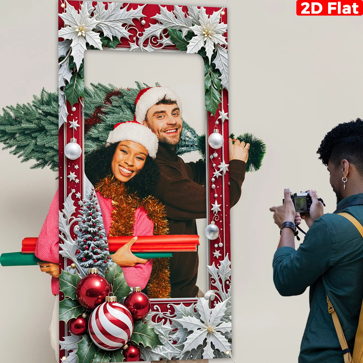 2D Flat Christmas Themed Cutout Photo Booth Backdrop Polyester Fiber with Festive Snowflake Christmas Party Decoration