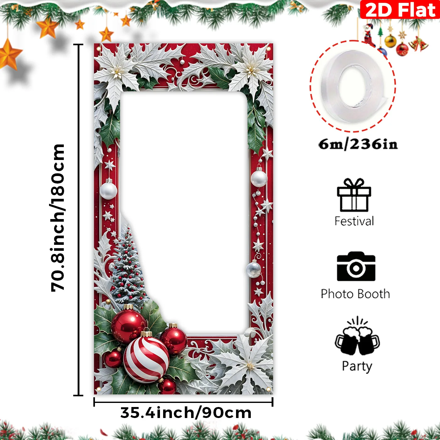 2D Flat Christmas Themed Cutout Photo Booth Backdrop Polyester Fiber with Festive Snowflake Christmas Party Decoration